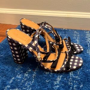 J.Crew Slingback Gingham Block Heels with bows